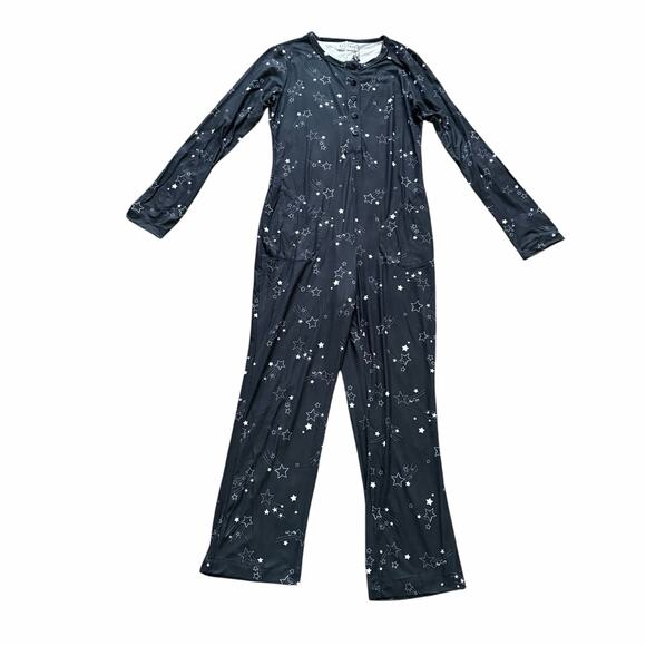 Mason Grey Women’s One Piece Sleepwear Small Black Shooting Stars Pajamas NWT - Picture 2 of 9